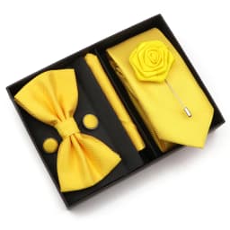 New Style Tie Set Solid Color Plaid Pink Purple Yellow Necktie Bowtie Cufflink Brooch For Groom Wedding Party Gift Box Accessory