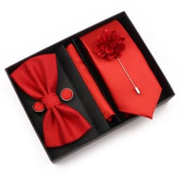 New Style Tie Set Solid Color Plaid Pink Purple Yellow Necktie Bowtie Cufflink Brooch For Groom Wedding Party Gift Box Accessory