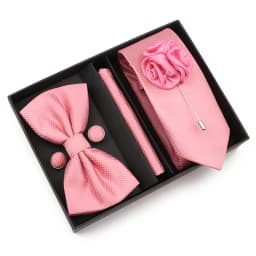 New Style Tie Set Solid Color Plaid Pink Purple Yellow Necktie Bowtie Cufflink Brooch For Groom Wedding Party Gift Box Accessory