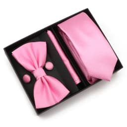 New Style Tie Set Solid Color Plaid Pink Purple Yellow Necktie Bowtie Cufflink Brooch For Groom Wedding Party Gift Box Accessory