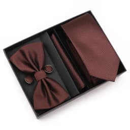 New Style Tie Set Solid Color Plaid Pink Purple Yellow Necktie Bowtie Cufflink Brooch For Groom Wedding Party Gift Box Accessory
