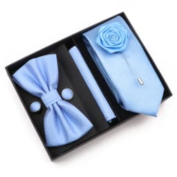 New Style Tie Set Solid Color Plaid Pink Purple Yellow Necktie Bowtie Cufflink Brooch For Groom Wedding Party Gift Box Accessory