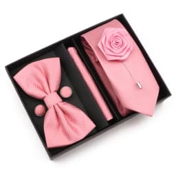 New Style Tie Set Solid Color Plaid Pink Purple Yellow Necktie Bowtie Cufflink Brooch For Groom Wedding Party Gift Box Accessory
