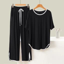 Women Summer solid Sleep Lounge Pajama Short-Sleeve Pajama Sets Cartoon Pyjamas Polyester Sleepwear 3XL 5XL Home Fashion
