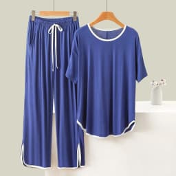 Women Summer solid Sleep Lounge Pajama Short-Sleeve Pajama Sets Cartoon Pyjamas Polyester Sleepwear 3XL 5XL Home Fashion