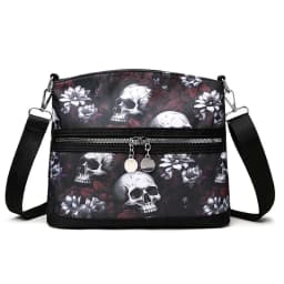 Fashion Flower Skull Pattern Crossbody Bags For Women, Large Capacity Casual Graffiti Shoulder Bag For Halloween Gift