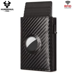 Men Smart Wallet Credit Card Holder for AirTag Carbon Fiber Aluminum Automatic Pop Out Cardholder Case with Money Clip