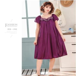 Women's Summer Ice Silk Nightdress Short Sleeve Crew Neck Lace Sexy Sleep Dress Sleepwear Nightgown Sleepshirt Loungewear Nighty