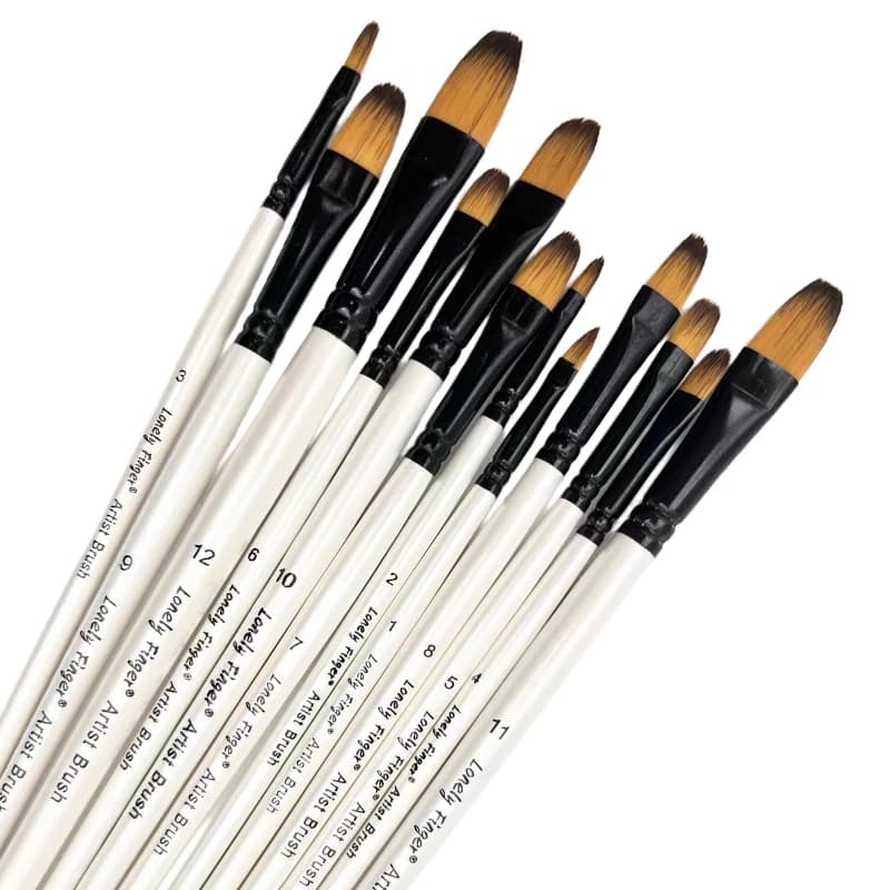 12pcs Filbert Paint Brushes Professional Nylon Hair Fine Tip Paint Brush Set Artist Acrylic Brush for Acrylic Watercolor Oil