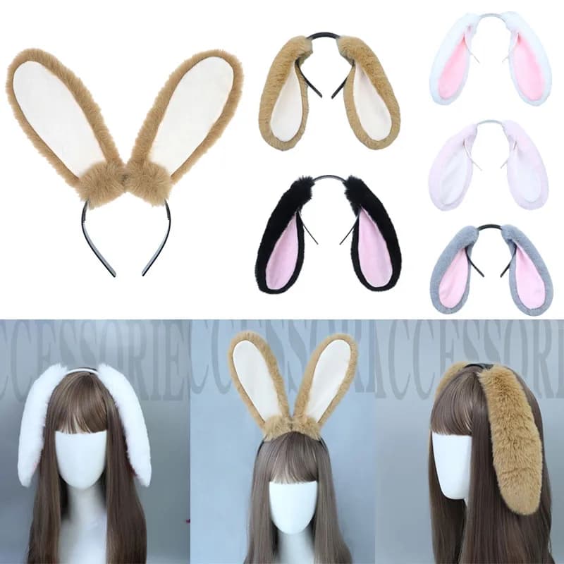 Funny Upright or Lop-ear Plush Bunny Ear Hair Hoops Women Girl Headband Cosplay Costume Accessories Party Headgear for Christmas