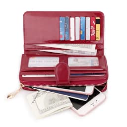 Bright and Shiny Wax Leather Long Wallet That Can Hold Multiple Cards, Card Bags, and Comes with a Wristband