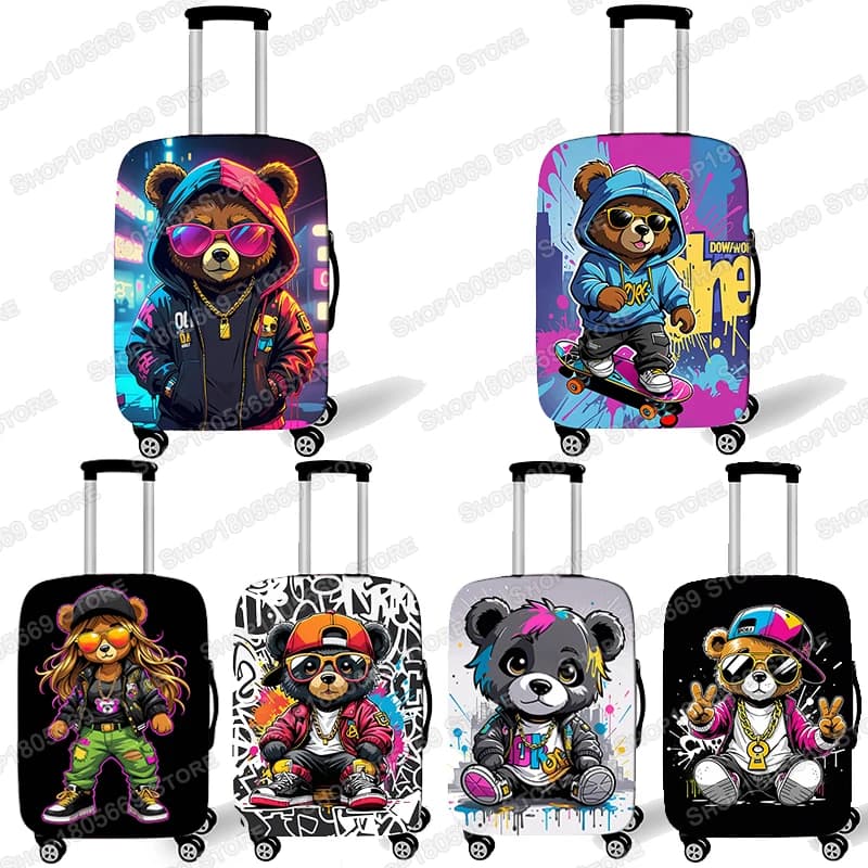 Graffiti Female Bear Doll Luggage Cover for Travel Women Men Travel Accessories Anti-dust Elastic Suitcase Trolley Case Covers
