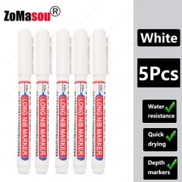 1-90Pcs Waterproof White Long Head Markers Pen 2cm Woodworking Deep Hole Marker Pens Metal Carpenter Black/Red/Blue/Green Ink