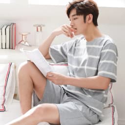 Men's Summer Pajamas Homewear Set of Short-Sleeved Shorts Teenage Students Cartoon Striped Summer Casual Pajamas Homewear Set