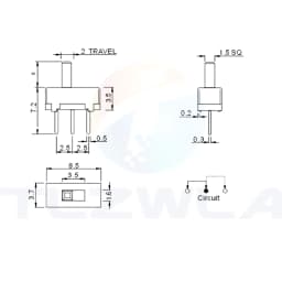 20Pcs SS12D00 Interruptor On-Off Mini Slide Switch 3pin 1P2T 2 Position High Quality Toggle Switch Handle length:3MM/4MM/5MM/6MM
