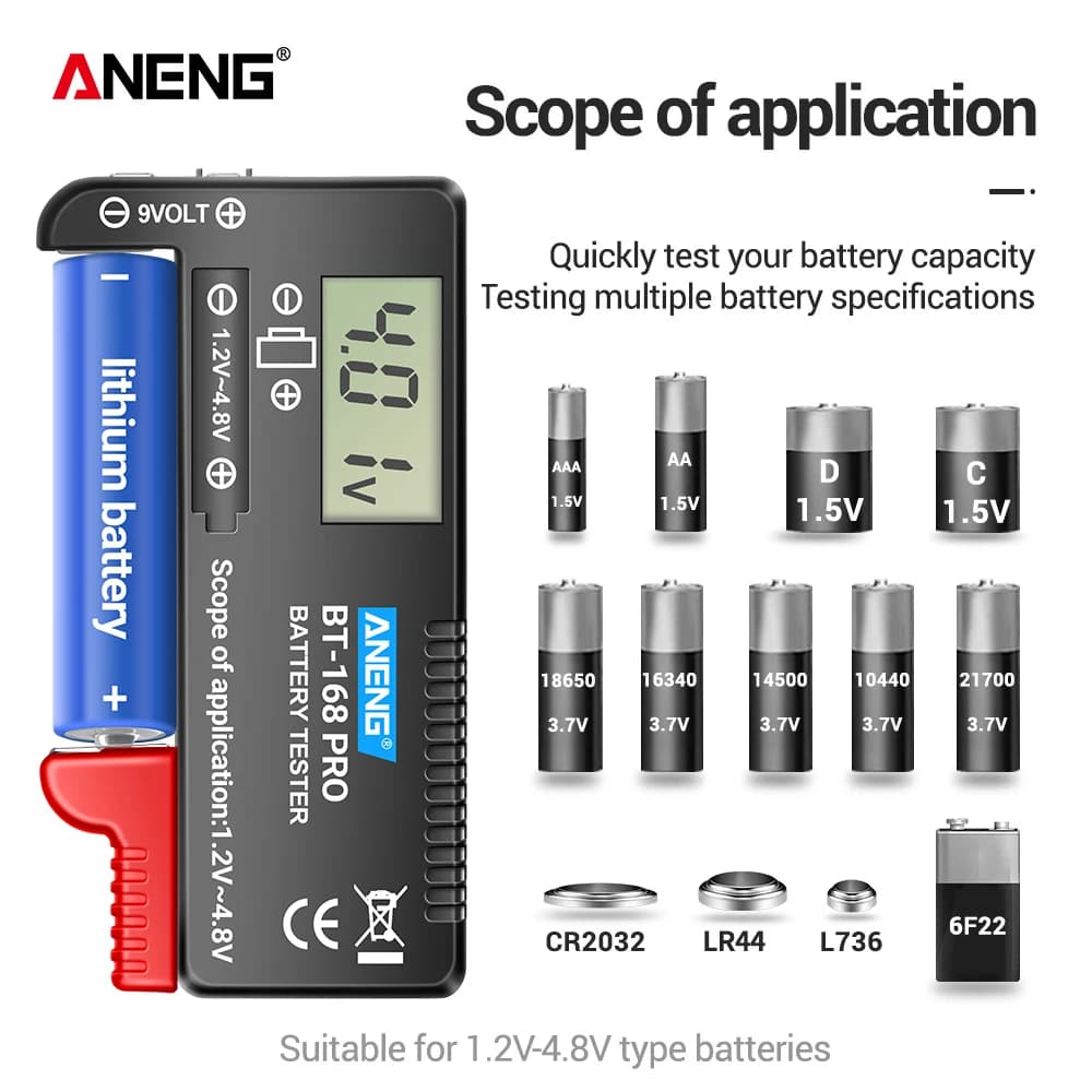 ANENG BT-168 PRO Digital Lithium Battery Capacity Tester Checkered Load Analyzer Display Check AAA AA Button Cell Universal Test