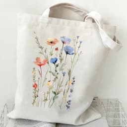 Woman's Shoulder Bag Wildflowers Pattern Tote Bags Canvas Shoulder Bags for Travel Daily Commuting Women's Reusable Shopping Bag