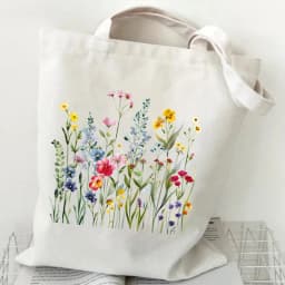 Woman's Shoulder Bag Wildflowers Pattern Tote Bags Canvas Shoulder Bags for Travel Daily Commuting Women's Reusable Shopping Bag