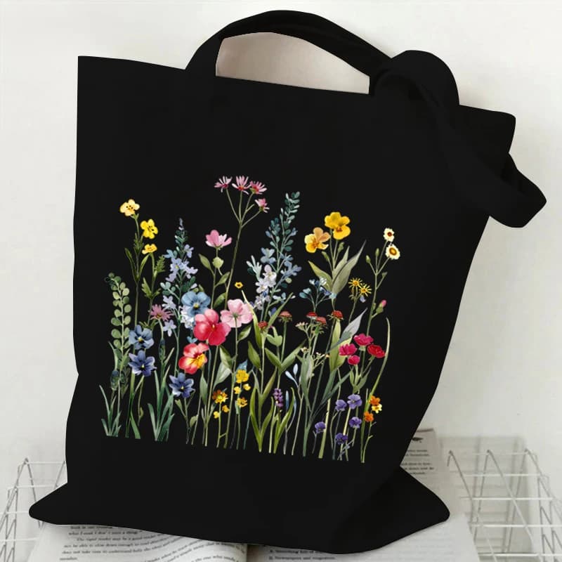 Woman's Shoulder Bag Wildflowers Pattern Tote Bags Canvas Shoulder Bags for Travel Daily Commuting Women's Reusable Shopping Bag