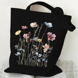 Woman's Shoulder Bag Wildflowers Pattern Tote Bags Canvas Shoulder Bags for Travel Daily Commuting Women's Reusable Shopping Bag
