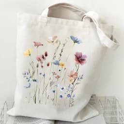 Woman's Shoulder Bag Wildflowers Pattern Tote Bags Canvas Shoulder Bags for Travel Daily Commuting Women's Reusable Shopping Bag