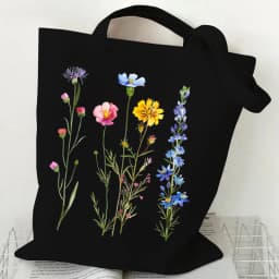 Woman's Shoulder Bag Wildflowers Pattern Tote Bags Canvas Shoulder Bags for Travel Daily Commuting Women's Reusable Shopping Bag