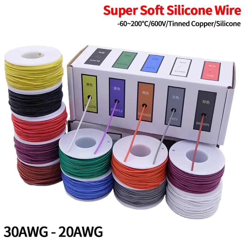 Super Soft Copper Wire Box (5 Colors Mix Kit) Heat Resistant Flexible Silicone 30/28/26/24/22/20AWG Electric Tinned Copper Cable