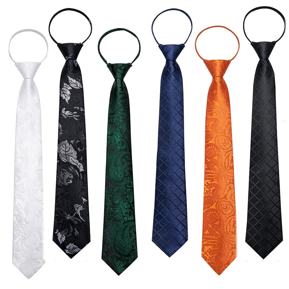 Men's Zipper Ties Pre-tied 8CM Lazy Necktie with Pocket Square Cufflinks for Business Wedding Prom Men Accessories Gravats Gift