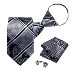 Men's Zipper Ties Pre-tied 8CM Lazy Necktie with Pocket Square Cufflinks for Business Wedding Prom Men Accessories Gravats Gift