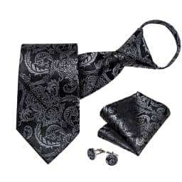 Men's Zipper Ties Pre-tied 8CM Lazy Necktie with Pocket Square Cufflinks for Business Wedding Prom Men Accessories Gravats Gift