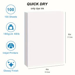 ESHANG 100 Sheets 4x 6inch 4R High Glossy Photo Paper Professional photographic Paper Works with Inkjet Printers 180gsm
