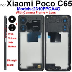 LCD Middle Frame Housing For Xiaomi Poco C65 With NFC Back Cover Housing Front Frame Chassis with Volume Buttons Repair Parts