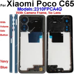 LCD Middle Frame Housing For Xiaomi Poco C65 With NFC Back Cover Housing Front Frame Chassis with Volume Buttons Repair Parts
