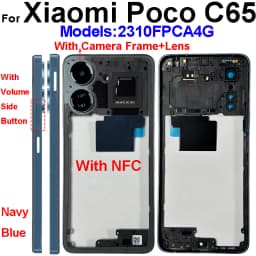 LCD Middle Frame Housing For Xiaomi Poco C65 With NFC Back Cover Housing Front Frame Chassis with Volume Buttons Repair Parts