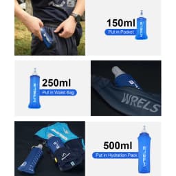 WRELS Folding Water Bottle TPU BPA-Free Collapsible Soft Flask Outdoor Sport Hiking Camping Running Portable Soft Water Bottle