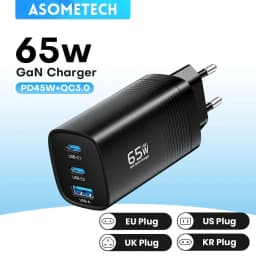 ASOMETECH GaN USB Type C Charger 65W 45W PPS PD QC4.0 Quick Charger For Macbook Laptop IPAD Tablet iPhone 16 Samsung S23 Ultra