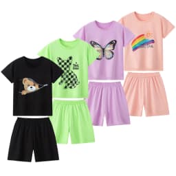 2-Piece Summer Children's Comfortable and Versatile Cute Short Sleeved Shorts Set for Boys and Girls Casual Home and Outdoor Set