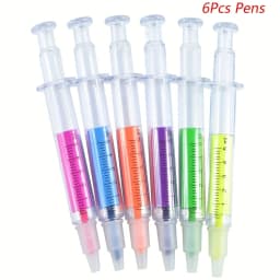 6pcs Color Highlighters And Syringes Fluorescent Needles Watercolor Syringes Highlighters For Office School Marker Writing Tools