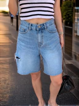 New 2024 Summer Denim Shorts For Women High Waist Hole Washed Half Length Bermuda Shorts Women Korean Style Short Jeans