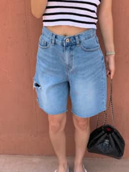 New 2024 Summer Denim Shorts For Women High Waist Hole Washed Half Length Bermuda Shorts Women Korean Style Short Jeans