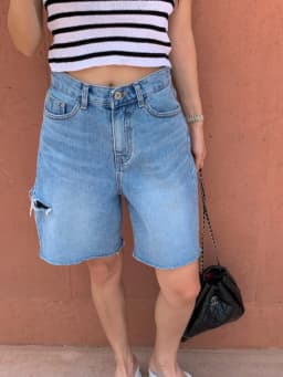 New 2024 Summer Denim Shorts For Women High Waist Hole Washed Half Length Bermuda Shorts Women Korean Style Short Jeans