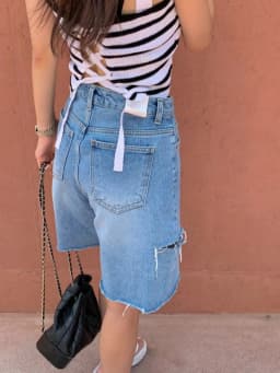 New 2024 Summer Denim Shorts For Women High Waist Hole Washed Half Length Bermuda Shorts Women Korean Style Short Jeans