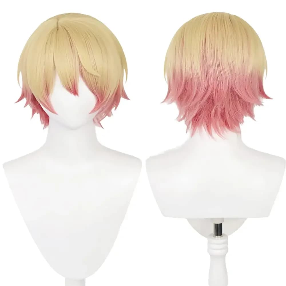 Anime Tenma Tsukasa Cosplay Wigs for Project Sekai Cosplay Short Blonde Gradient Pink Party Wigs for Men Boys