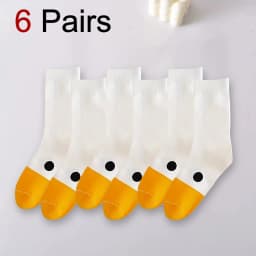 1/6 Pairs Cartoon Women Socks Fashionable And Versatile Cute Design Funny Goose Breathable Soft Comfortable Women Casual Socks