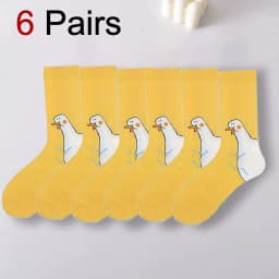 1/6 Pairs Cartoon Women Socks Fashionable And Versatile Cute Design Funny Goose Breathable Soft Comfortable Women Casual Socks