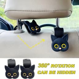 2pcs Adorable 3D Cartoon Cat Car Seat Headrest Hooks - Universal Vehicle Storage Organizer for Handbags, Purses, Coats - Cute Ca