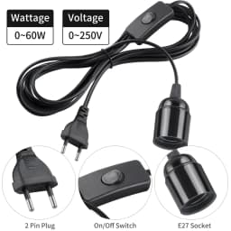 EU Plug 3.5m 6m Power Cord Cables E27 Lamp Base Holder With Switch Wire For Pendant Led Bulbs Fixture Hanglamp Suspension Socket