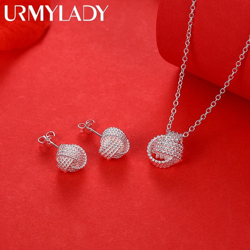 Hot trend 925 Sterling Silver Pretty ball necklace stud earrings for woman Jewelry sets Fashion Party wedding accessories gifts