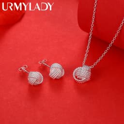 Hot trend 925 Sterling Silver Pretty ball necklace stud earrings for woman Jewelry sets Fashion Party wedding accessories gifts