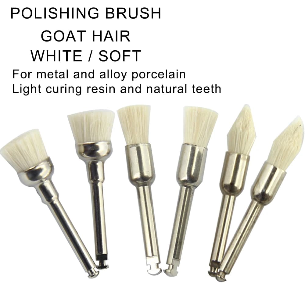 5pcs/pack Goat Hair Dental Polisher Resin Natural / Ceramic Teeth Soft Polishing Brush For Low-Speed Handpiece Dental Material